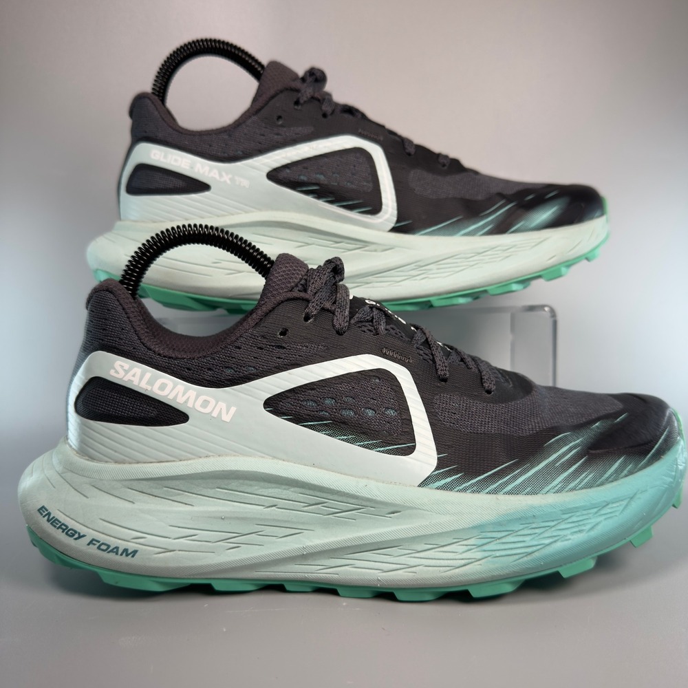 Salomon Glide Max Trail Womens 7.5 7 1/2 Running Shoes Black Teal Lace Up Low